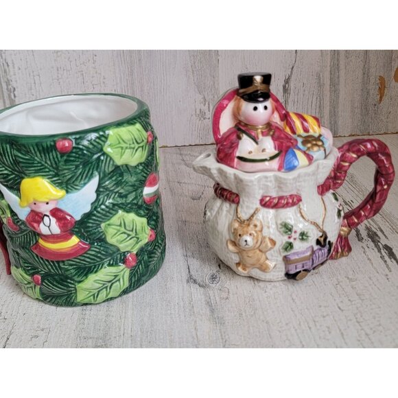Vintage ceramic mug cup mini creamer pot angel toy xmas set decor - Picture 3 of 8